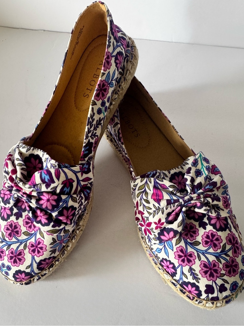Talbots Izzy Women’s 7 Flats Bow Knot Floral Print Espadrille Slip On Casual EUC